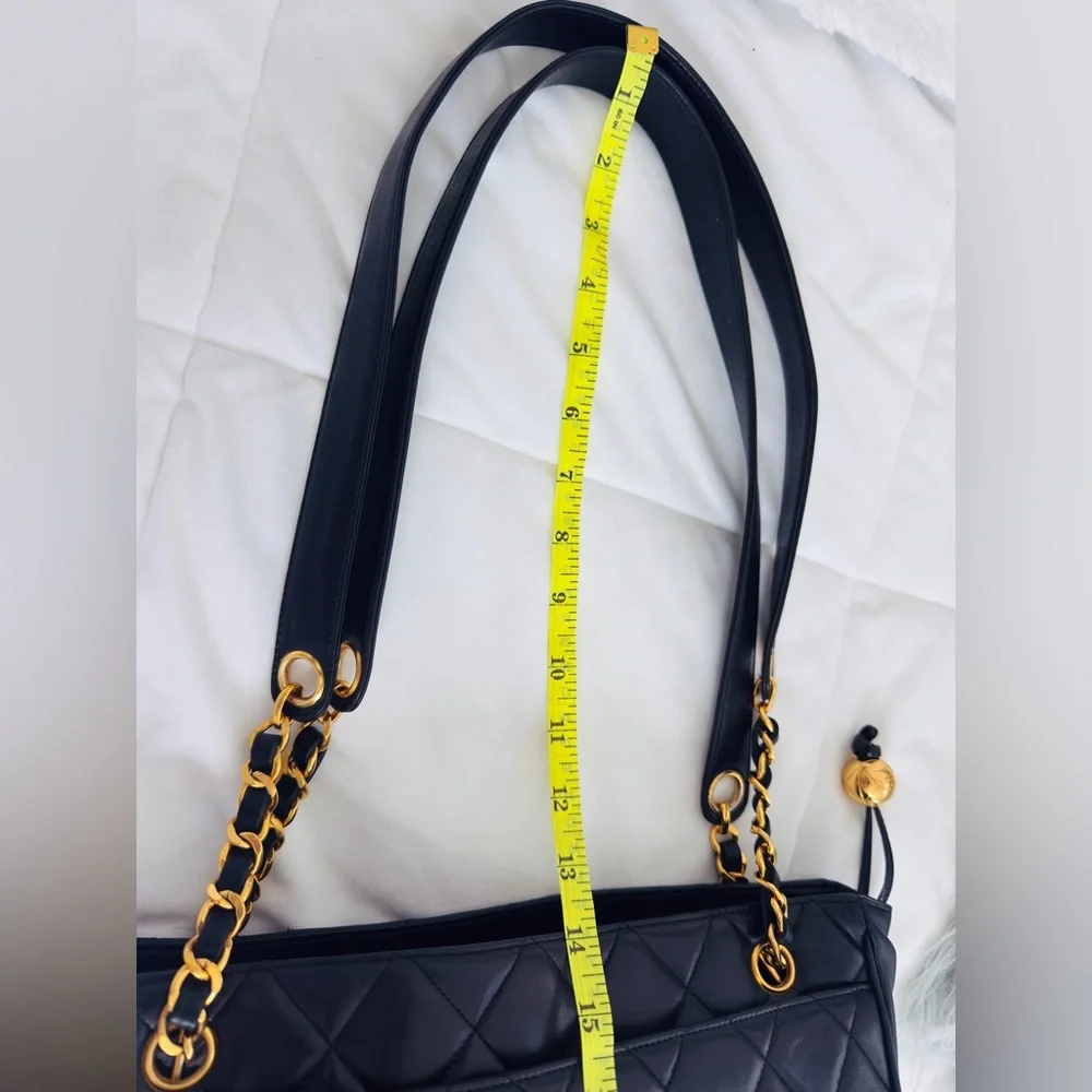 Chanel Vintage 24k Gold Plated Black Lambskin Quilted Tote Bag Gold Ball Charm